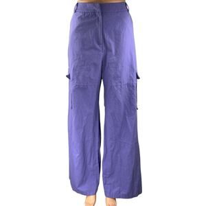 La Chocole Women's Purple High Waisted Wide Leg Trousers Cargo Pants Size 40